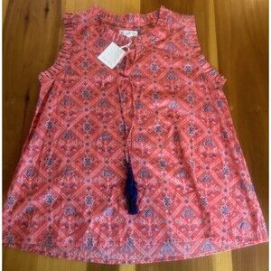 Naudic Women’s Top. XL. Sleeveless. Ruffle. Sophia Top. Potola Print. Pink.